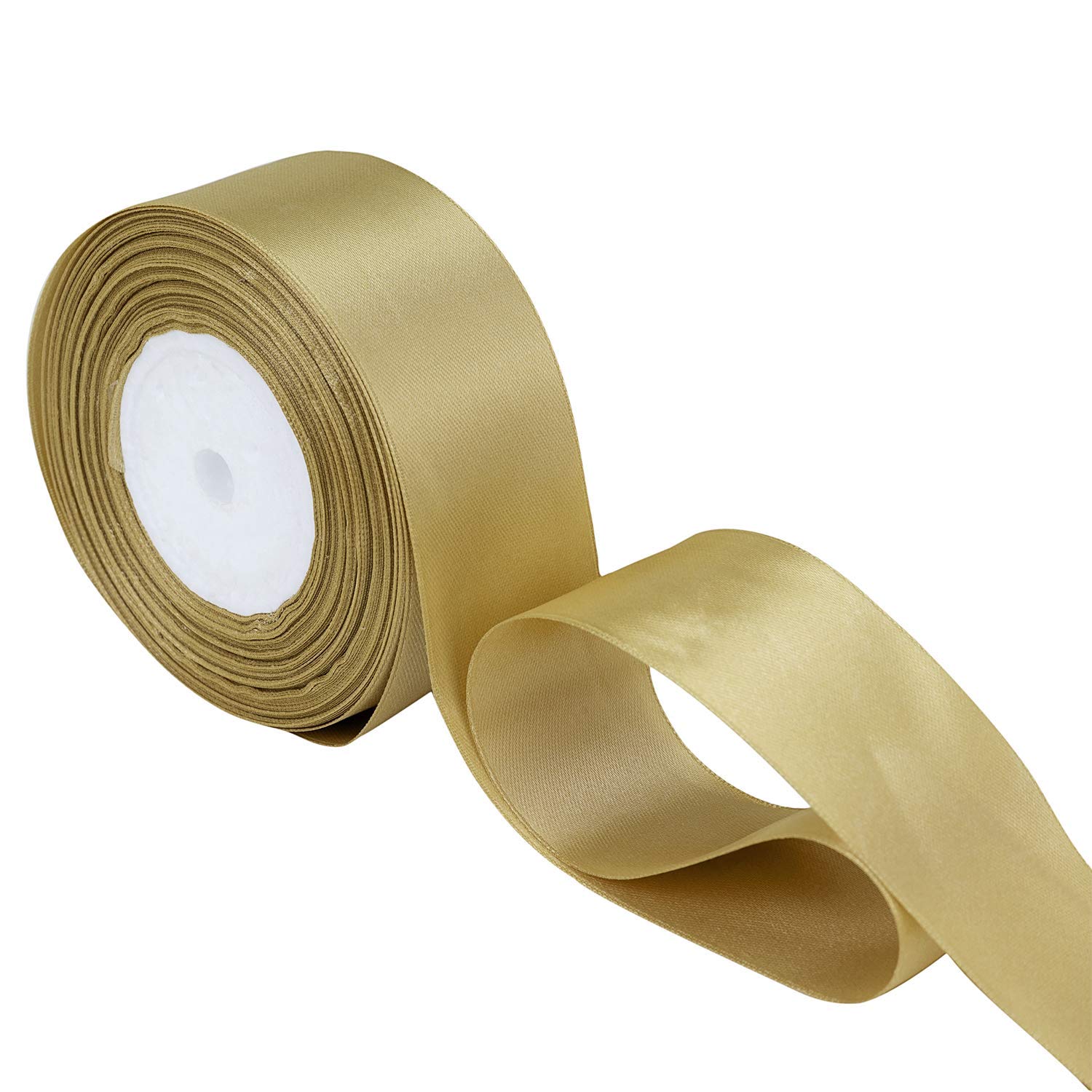 Trimming Shop 25mm Double Sided Satin Ribbon 25 Metres Roll - 100% Polyester Craft Ribbon for Gift Wrapping, Bow Making, Sewing, Wedding Decoration, Hair Accessories & DIY Crafts, Gold