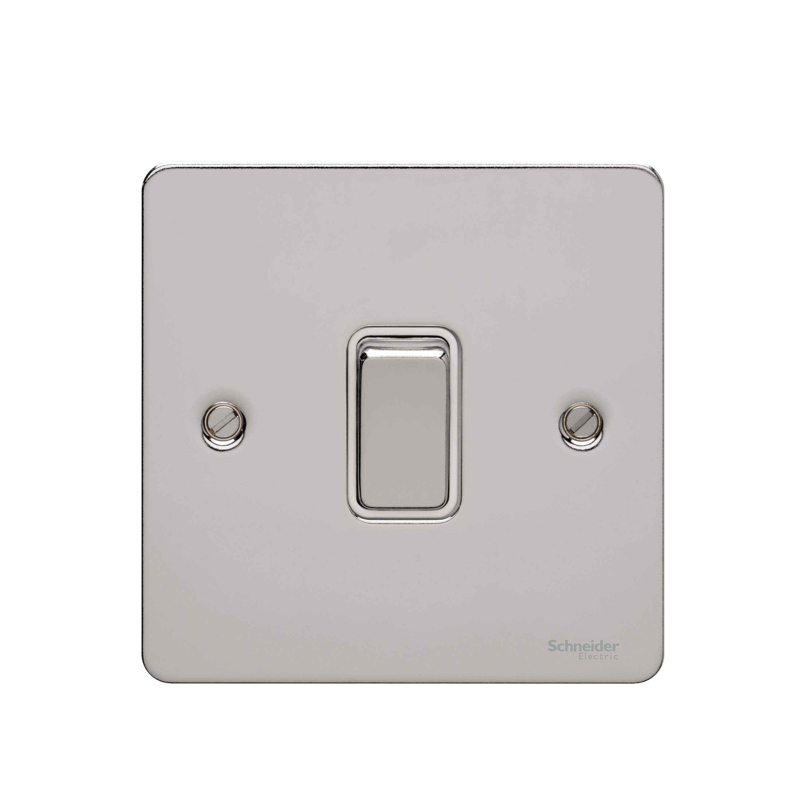 Schneider Electric GU1212WPC Ultimate Flat Plate, Polished Chrome with White Insert, Single 2 Way Light Switch, Single Pole, 16 AX
