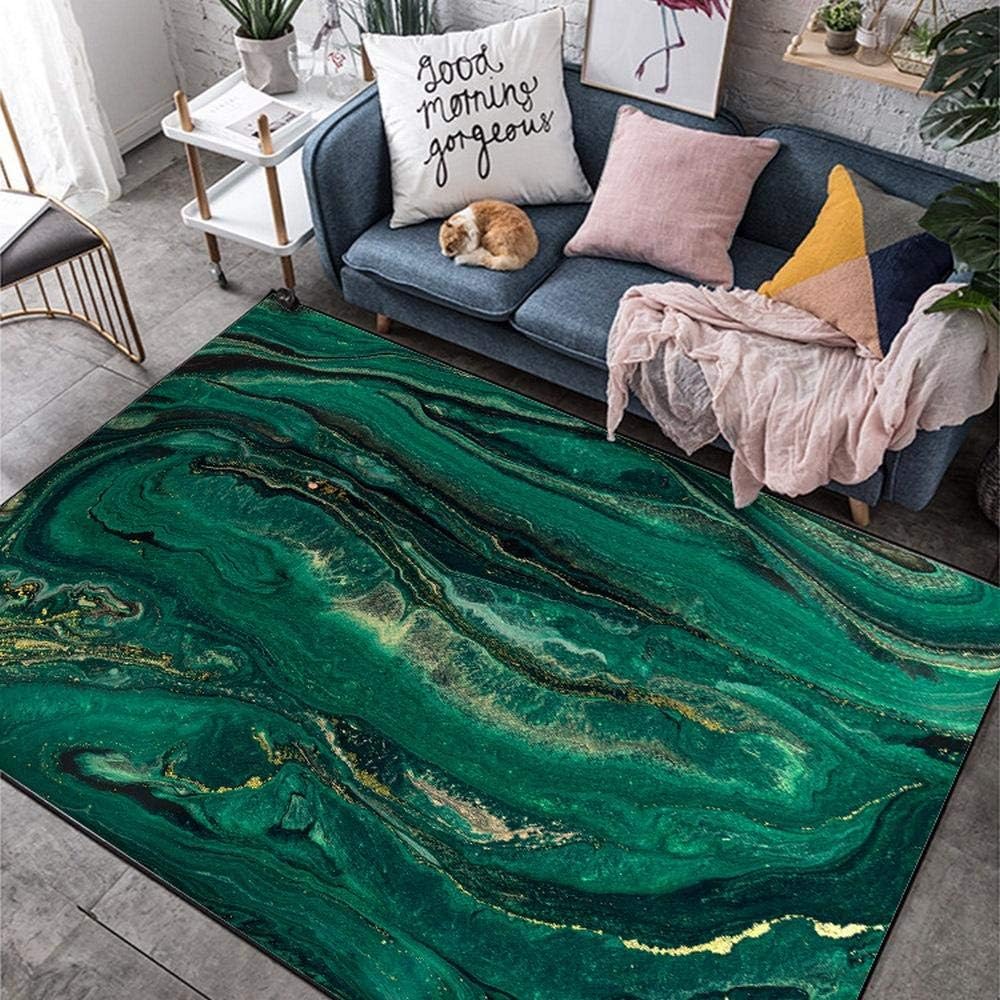 ROZOFN Rugs,Nordic Modern Light Luxury Abstract Emerald Green Gold Rock Pattern Carpet, Living Room Bedroom Study Bedside Cloakroom Kitchen Floor Mat, Large Medium Small-80X120Cm