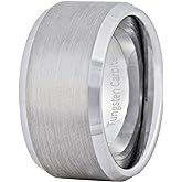 Fashion Month Mens Silver 12mm Tungsten Carbide Ring Cool Wedding Engagement Band Matte Finish Beveled Edge Comfort Fit