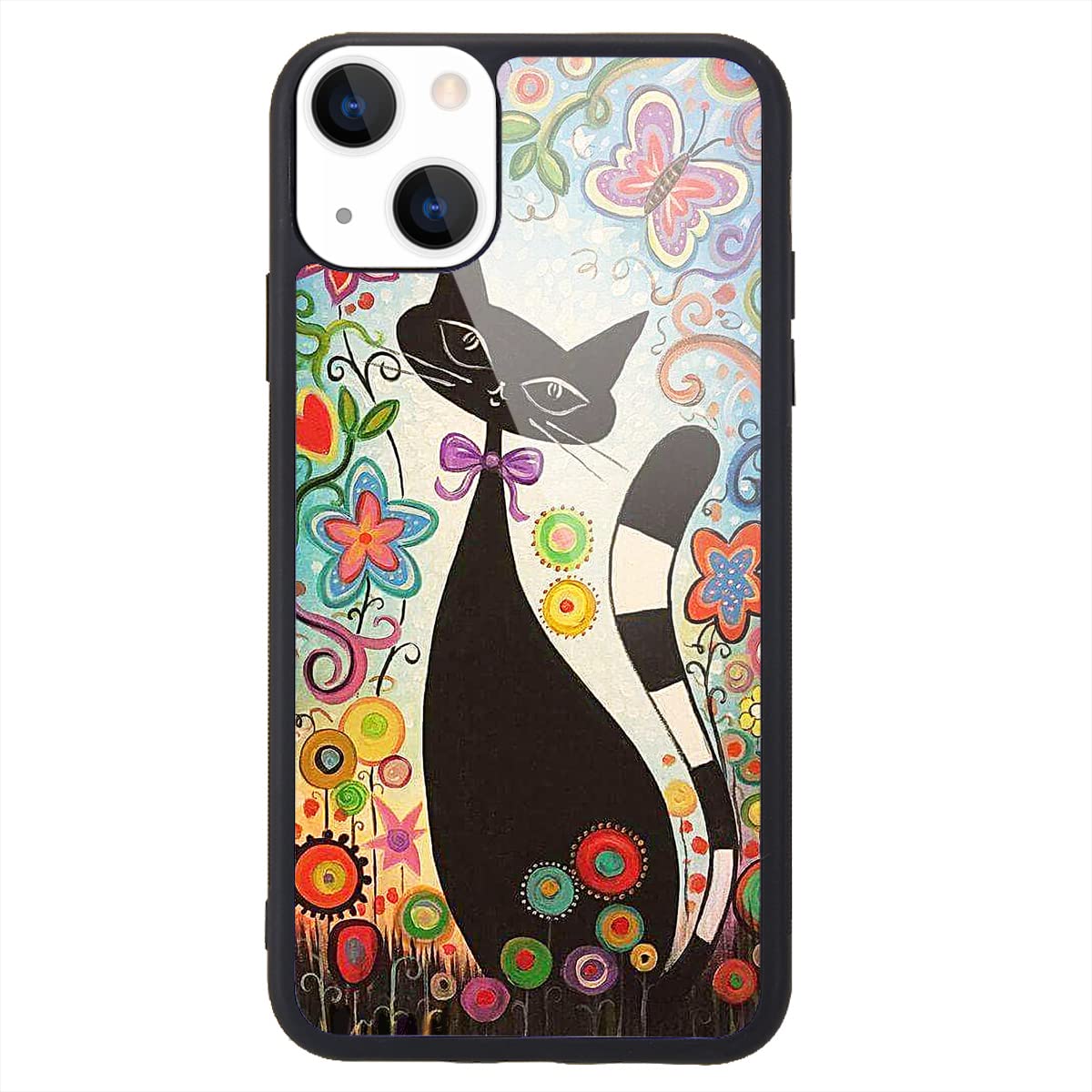 MAYCARI Cute Colorful Cat Phone Case Compatible with iPhone 13 6.1'', Hard Back Case with Soft TPU Bumper for Girls Children Women Protective Phone Case for iPhone 13