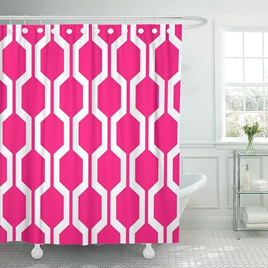 Amazon Com Semtomn Shower Curtain Living Geometric Hot Pink Room