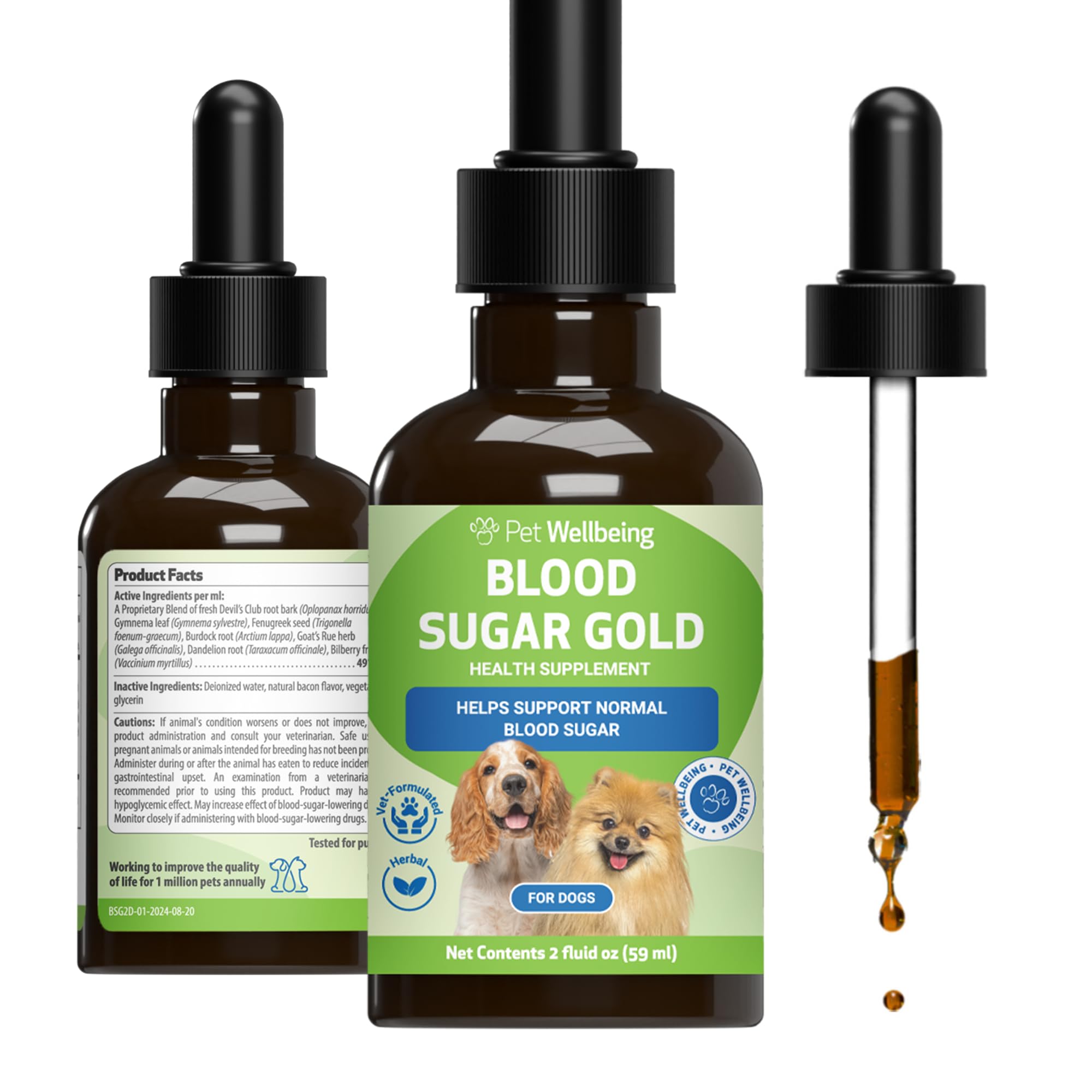 Pet Wellbeing Blood Sugar Gold for Dogs - Healthy Blood Sugar Levels, Pancreas & Liver Function, Devil’s Club, Gymnema - Veterinarian-Formulated Herbal Supplement 2 oz (59 ml)