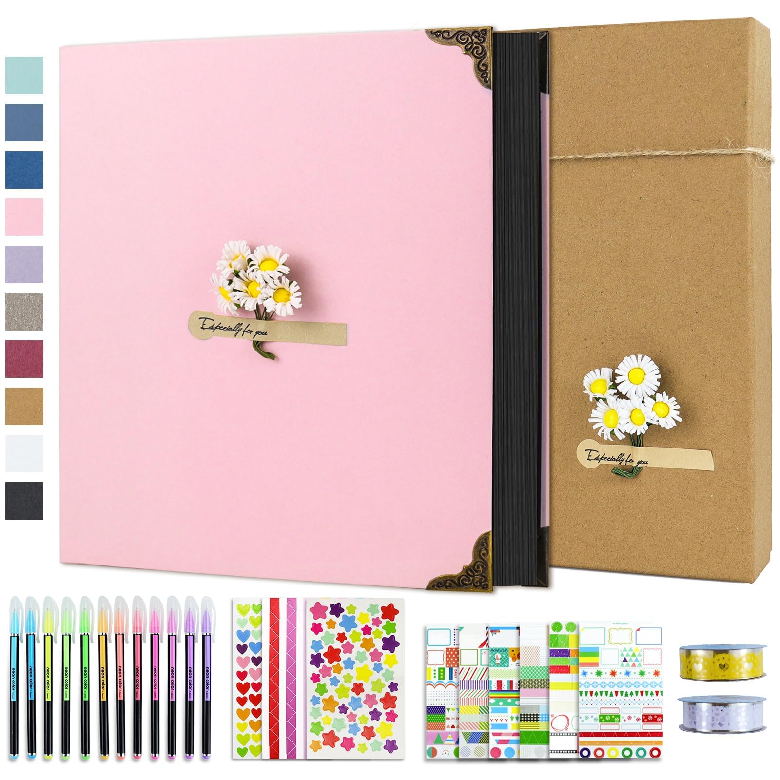 Vienrose Photo Album Scrapbook 60 Pages Hardcover 8.5 x 11 Inch with DIY Scrapbooking Kit 3 Rings Black Paper Scrapbook for Lover Friends Kids Anniversary Wedding Gift