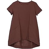 Minibee Women's Cotton Linen Short Sleeve Tunic/Top Tees