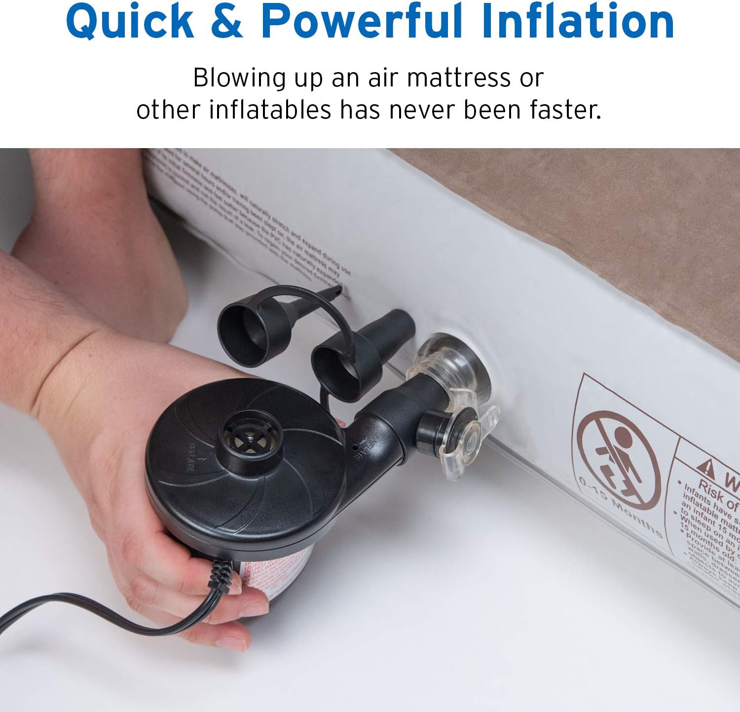 Etekcity Electric Air Pump Air Mattress Portable Pump for Inflatables Couch, Pool Floats, Blow up Pool Raft Bed Boat Toy,Quick-Fill AC Inflator Deflator with 3 Nozzles,110-120 Volt: Sports & Outdoors