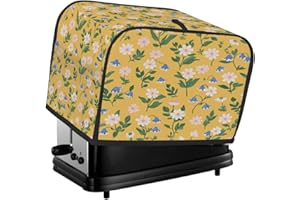 Daisy Floral On Yellow Toaster Cover 4 Slice Wide Slot Dustproof Toaster Dust Covers Bread Maker Protectors for Kitchen Count