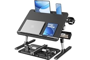 SONGMICS Bed Laptop Desk, Foldable Bed Desk for Laptop, 56 x 40 cm Large Desktop, 120° Stepless Tilt, Adjustable Height, Cup 