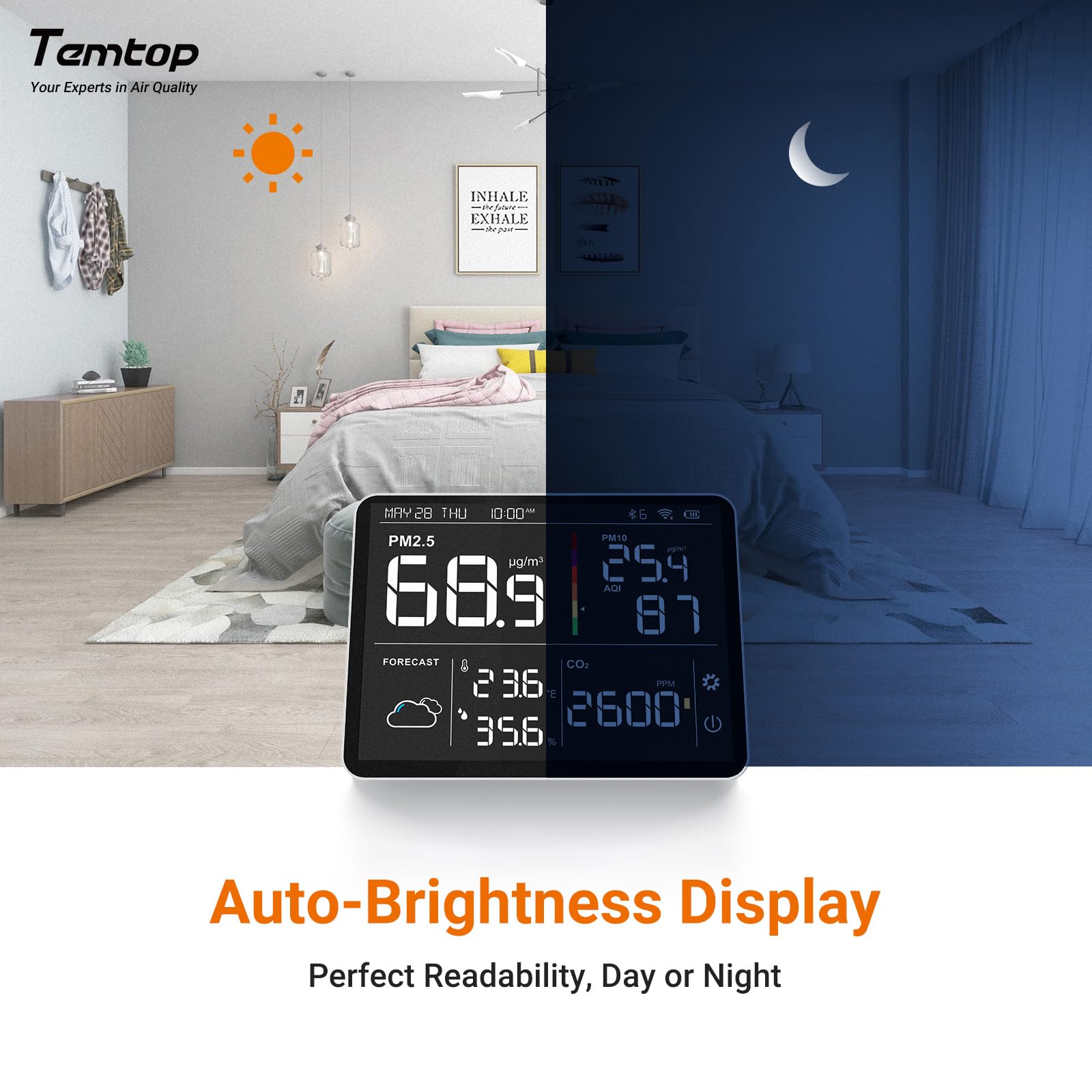 Temtop M100-UP Luftqualitätsmessgerät Wetterstation, 2.4G WLAN Bluetooth Thermometer mit App, 8-in-1 Luftqualitätsmessgerät (PM2.5/CO2/Temperatur/Feuchtigkeit) 8