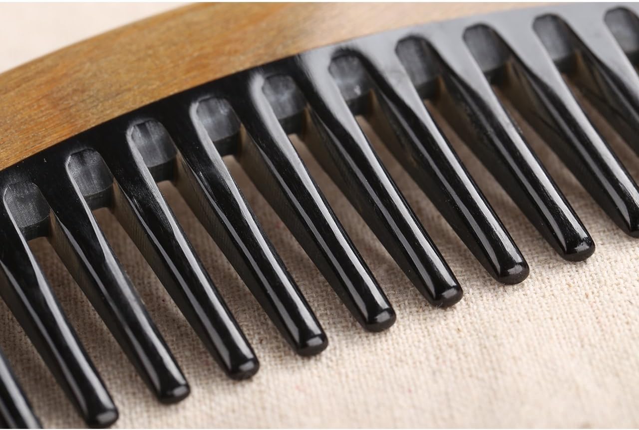 LWBTOSEE Wide Tooth Handcrafted Neem Wood Comb and Fine Tooth Wood Comb,Green Sandalwood Anti Static Detangling Horn Comb for Women Men And Girls,Hair Comb for Thick Curly And Wavy Hair - Image 5