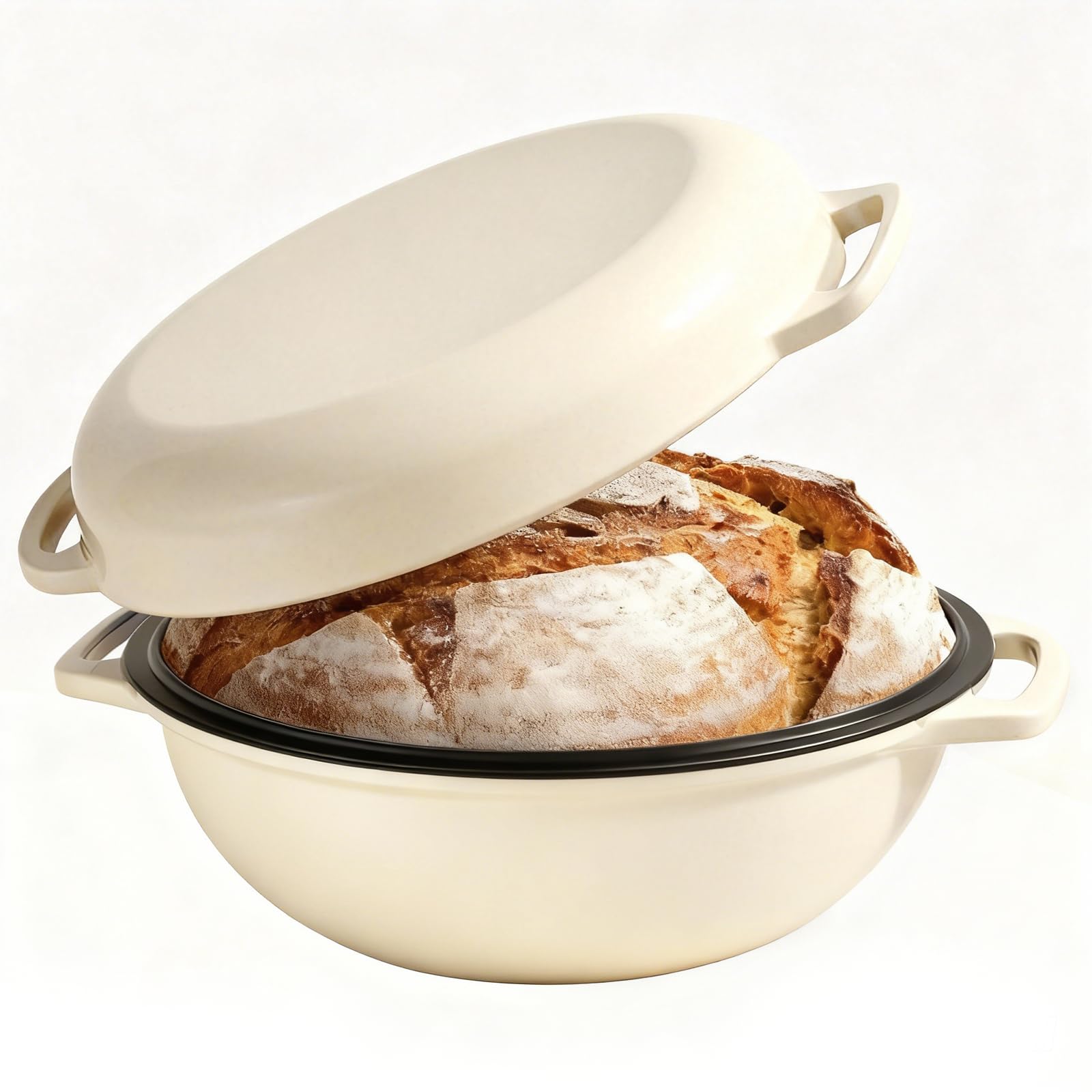 Photo 1 of 2-in-1 Multifunctional Enameled Cast Iron Dutch Oven, 6QT Loaf Pan with Dual Handles, Perfect for Baking Sourdough, Roasting, Braising & Stews, Oven & Stovetop Safe, Easy to Clean & Pre-Seasoned