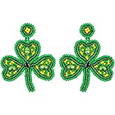 2pcs St Patrick's Day Earrings, Cute Shamrock Dangle Earrings Handmade Green Leaf Beaded Earrings for Women Gift Lucky Irish Drop Earrings Holiday Jewelry Accessories