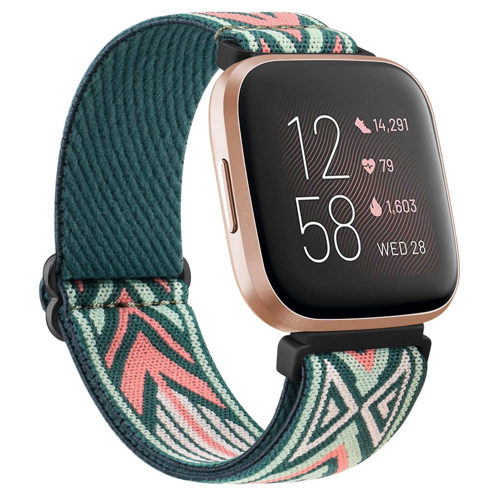 Stretchy Straps Compatible with Fitbit Versa 2 Straps for Women Men,Fitbit Versa Strap,Soft Stretchy Adjustable Nylon Breathable Sport Strap for Fitbit Versa 2/Versa/Versa Lite/SE (X-Green Arrow) — image 1