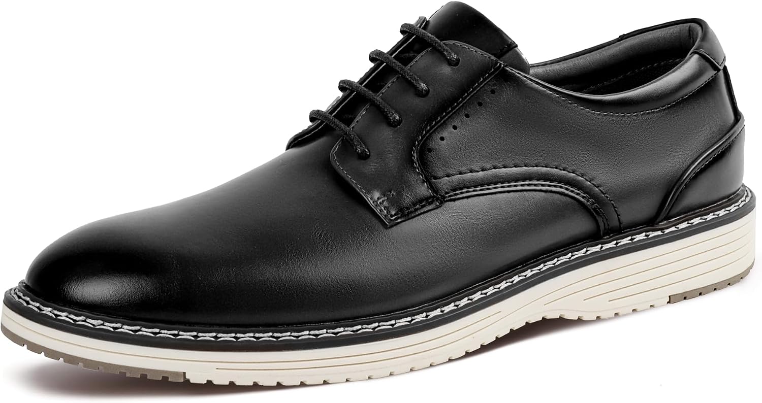 Men's Casual Dress Shoes Comfortable Business Casual Dress Sneakers for Men Lightweight Oxford Derby Shoes for Work Office Standing All Day Walking（Black+Brown）