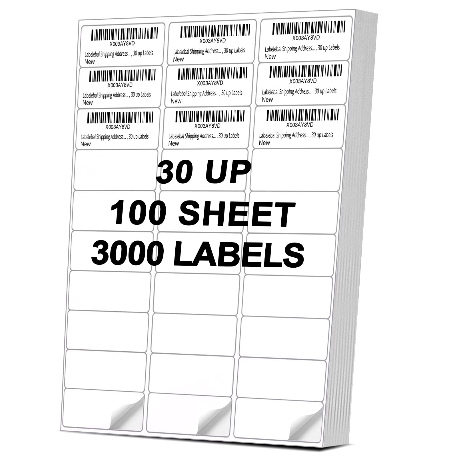 Photo 1 of Labelebal Address Labels, 30 UP Shipping Sticker Labels for Laser and Inkjet Printers,1" x2-5/8 Mailing Labels,A4 30-UP White Shipping Labels for Inkjet or Laser Printer, 100 Sheets 3000 Labels.