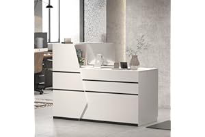 AGOTENI Reception Desk, Front Counter Desk with Lockable Drawer & Bookshelf, L Shape Reception Table Wooden Computer Table for Office, Black