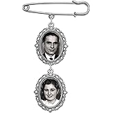 Wedding Bouquet Photo Charm Pin Cascading Double Oval Frame for Bride's Flowers or Boutonniere, Silver plate
