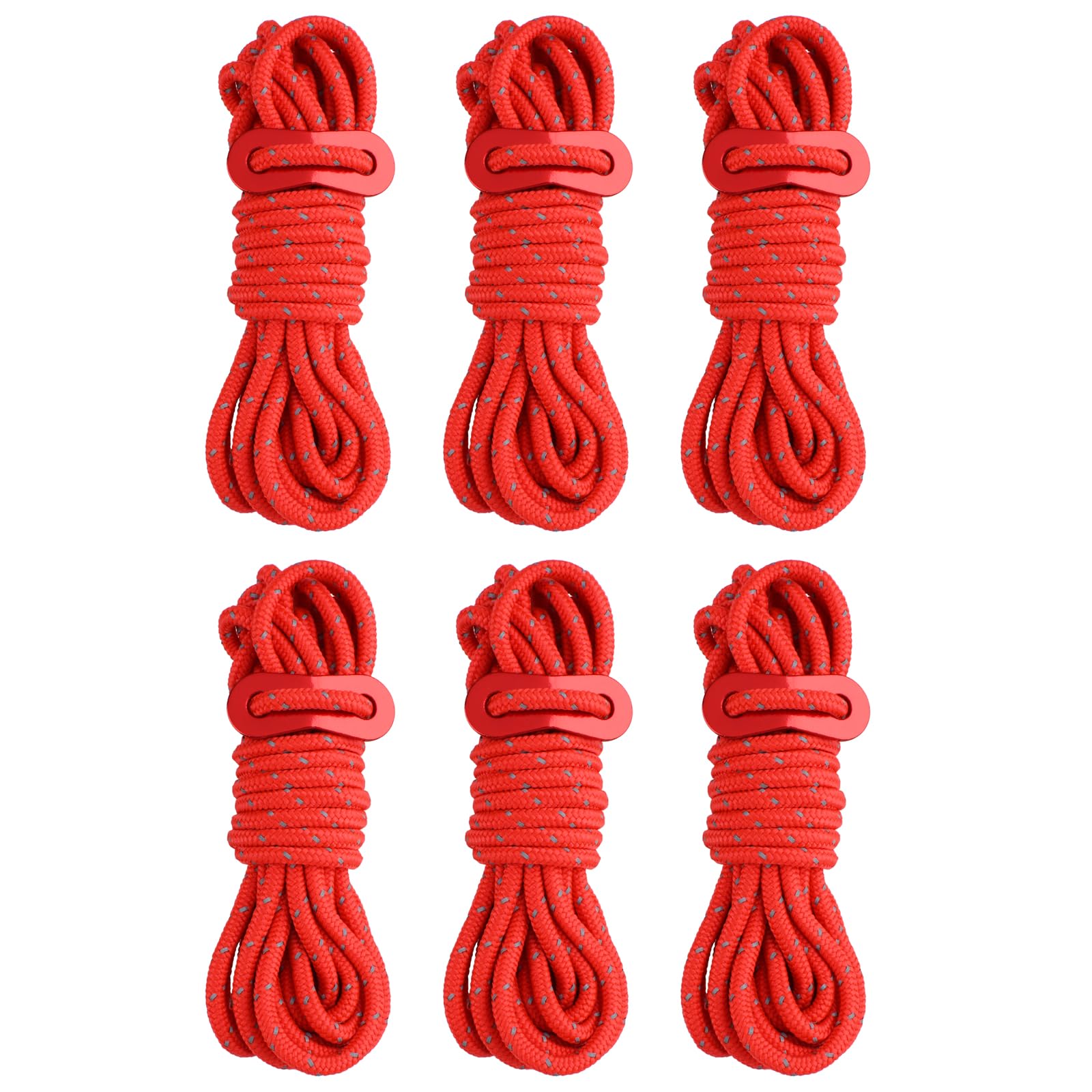 TRIWONDER Tent Guy Ropes 4mm Reflective Paracord Cord Guy Line with Adjuster 4m Tarp Rope for Camping Awning Hammock (Red - 6 Pcs) — image 1