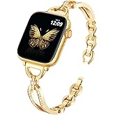 MOFREE Slim Metal Band Compatible with Apple Watch Bands for Women 38mm/40mm/41mm/42mm (Series 11/10), Thin Bracelet Strap Band for iWatch SE/9/8/7/6/5/4/3/2/1, Lightweight Dressy Women Bands Gold