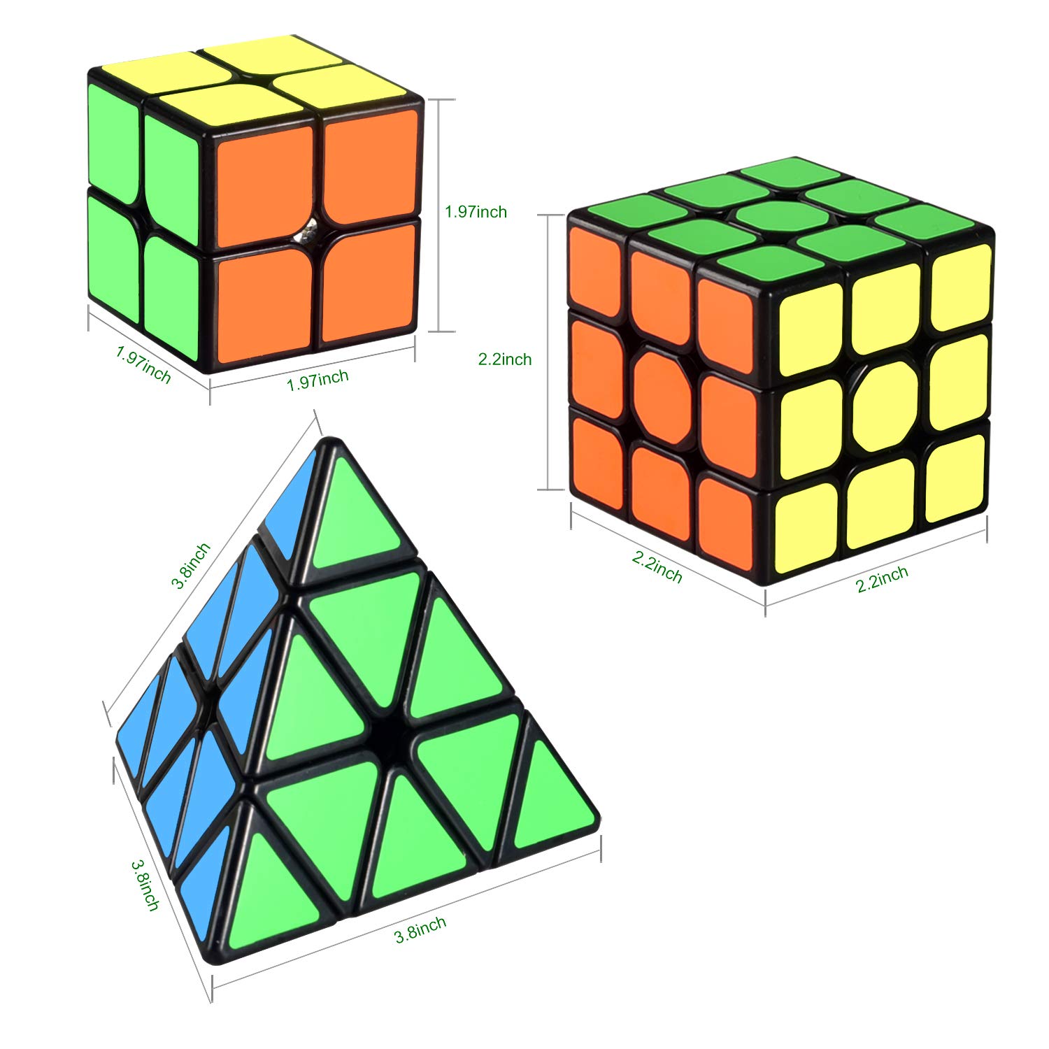 Speed Cube Set, Charlemain Magic Cube Set of 2x2x2 3x3x3 Pyramid Smooth Puzzle Cube Bundle,Puzzle Toys Gifts for Kids and Adult Challenge