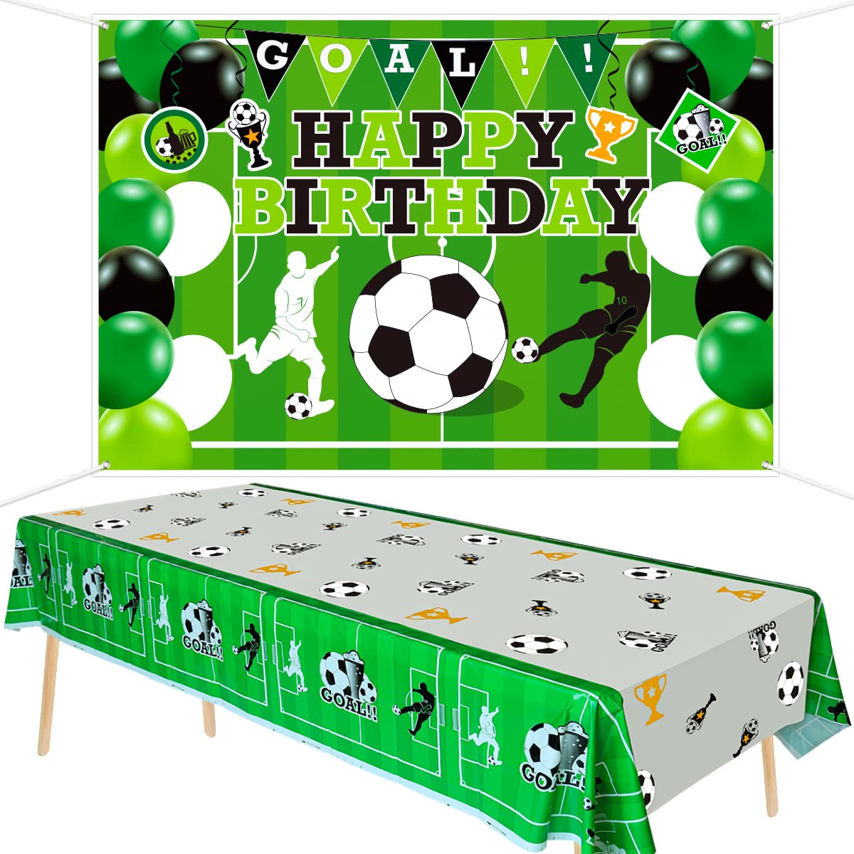 Football Happy Birthday Backdrop and Table Cover Set-Football Theme Party Photo Props, Plastic Tablecloths Decorations for Kids Football Themed Birthday Party Decorations