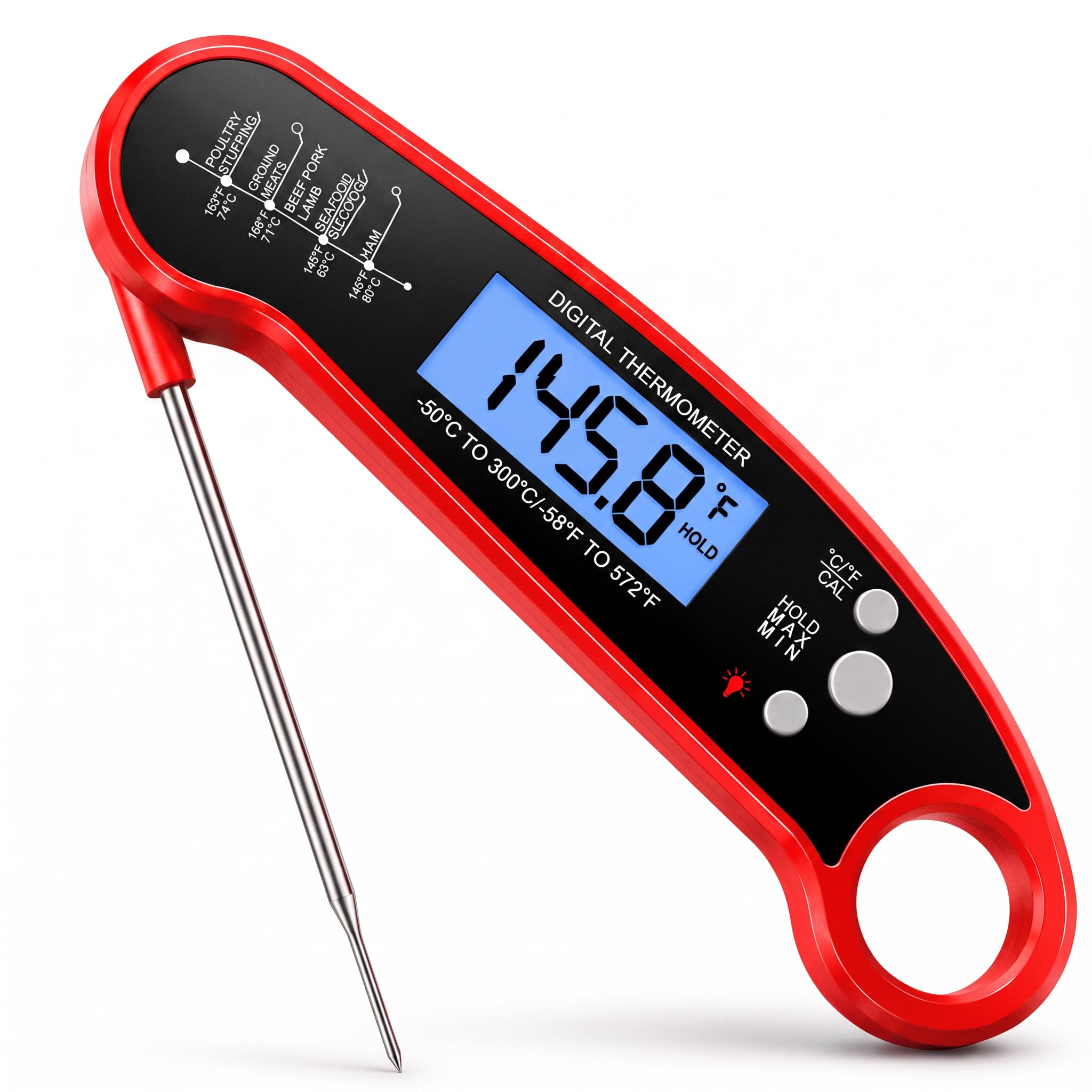 Meat Thermometer, Digital Food Thermometer for Cooking, Red