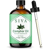 Siva Camphor Essential Oil, Glass Bottle with Dropper, 4 Fl Oz (118 ml) | Camphor Oil for Diffuser, Humidifier, Steam, Spray, Body Massage, Hair, Skin, Soap Making, Candle Making &amp; DIY Blending