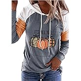 LLHXRUI Thanksgiving Thankful Grateful And Blessed Hoodies for Women Fall Plaid Pumpkin Pullovers Shirts Tops Blouses