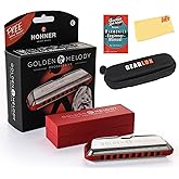 Hohner Golden Melody Harmonica - Key of C Bundle with Zip Case, Instructional Manual, and Austin Bazaar Polishing Cloth