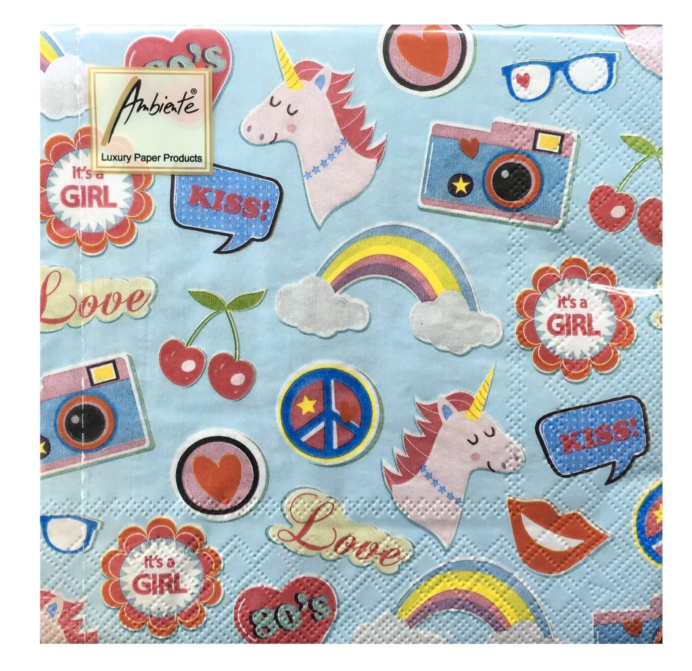 Paper Napkins Lunch Festival Party Approx. 33 x 33 cm Every Day Any Occasion Spring Newborn Girl Patches & Pins Blue