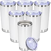 Eyasure 20 oz Tumbler with lid Double Wall Vacuum Insulated Tumblers Stainless Steel Coffee Mug Travel Coffee Tumbler Powder Coated Tumbler Cup Keep Hot&Cold - (White 6 Pack)