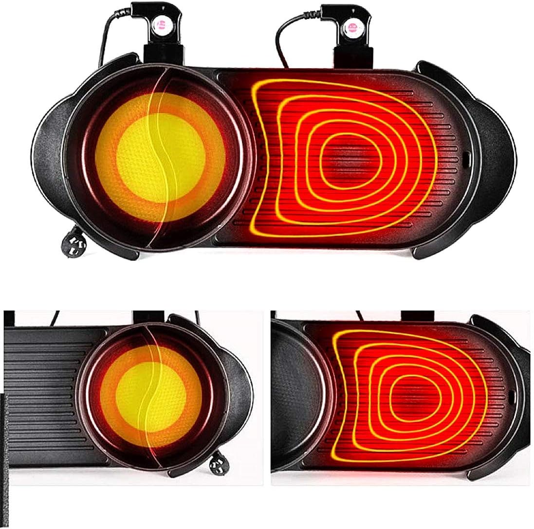 review Hot Pot, Multifunction Easy to Clean Rectangular Two-Use Electric Pan, Fast Heating Baking Dish, Ceramic Coating, Frying, Cooking, 1700W, Black