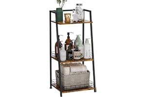 KEOMAISYTO 3-Tier Bathroom Shelf with Fence, Retro Bathroom Organizers and Storage Stand, Wood Shelving Unit with Metal Frames, Classic Open Floor Storage Shelves for Bathroom, Laundry Room, Living Room