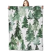 VODRM Enchanted Forest Blanket Tranquil Forest Trees Throw Blankets with Lush Green Pines,Cups,Beans,Birthday Gifts for Women,Lightweight Soft Fleece,for Sofa Couch Bed Room Rustic Decor 50x60in