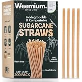 Biodegradable and Compostable Disposable Sugarcane Straws, 8.25", 300 Count | 100% Compostable Straws for Warm and Cold Drinks | Sugarcane Fiber Eco-Friendly Drinking Straws | Plastic-free Packaging