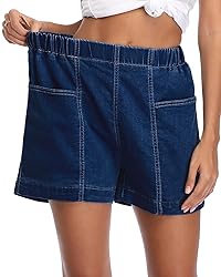Fuinloth Women's Denim Shorts, Elastic Wasit Mid