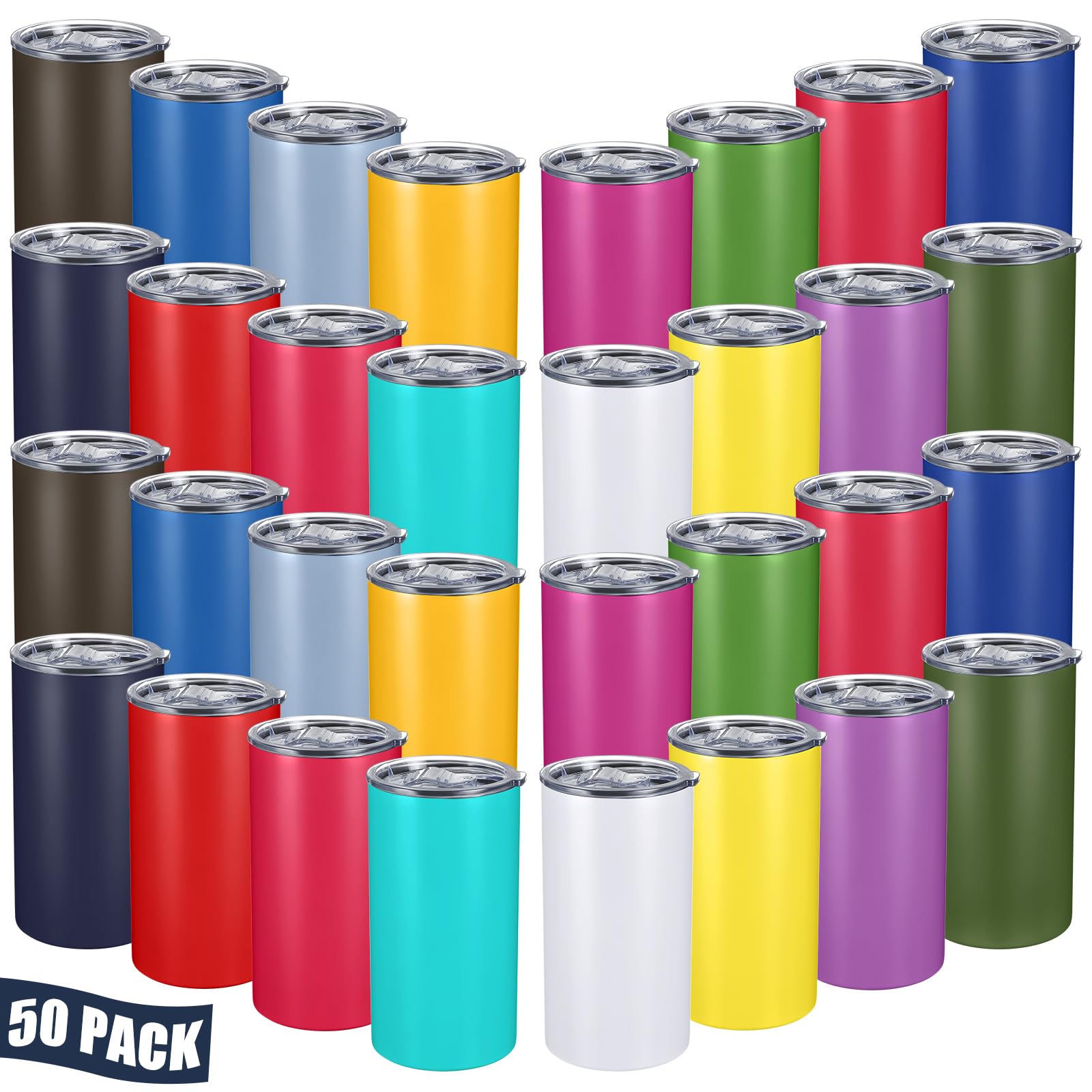 Komphy 8 Pack 20 Oz Skinny Tumblers, Stainless Steel Tumbler Bulk With Lid, Blank Slim Vacuum Insulated Cup Double Layer Water Reable Travel Coffee Mug For DIY Cold Hot Drinks