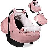 Winter Car Seat Cover for Baby Girl, Waterproof Infant Carseat Cover with Warm Plush Lining & Dual Zippers, Universal Carseat Cover Baby Winter Protector with Ventilation and Windproof Design (Pink)