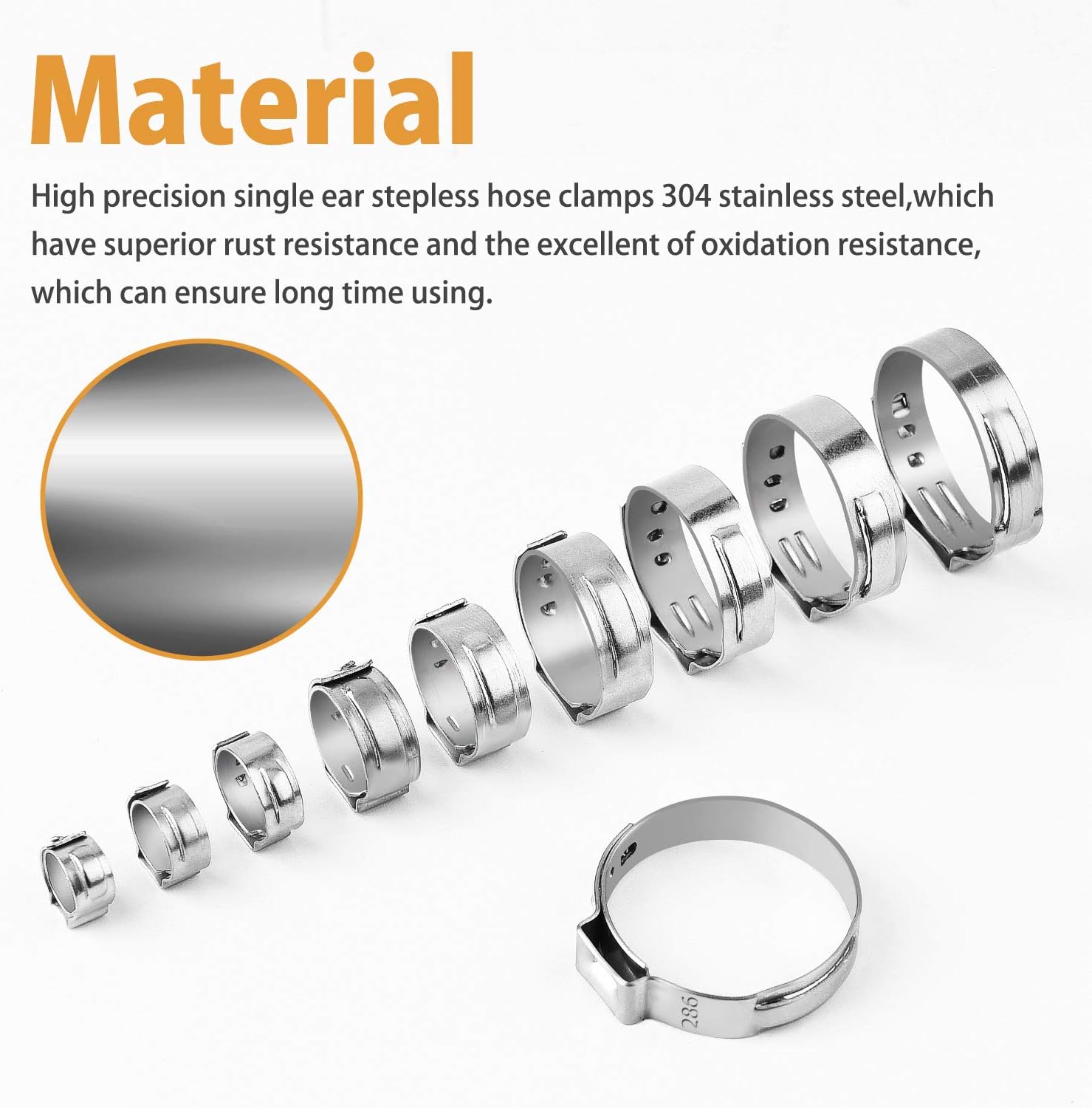 VIGRUE 115Pcs 304 Stainless Steel Single Ear Hose Clamps, 6-28.6mm Stepless Hose Clamps with Ear Clamp Pincer, Cinch Rings Crimp Hose Clamps Assortment Kit for Water Pipe, Plumbing and Automotive Use - - 
