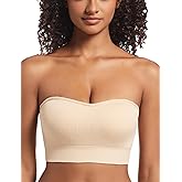 PRETTYWELL Strapless Bra for Women Ribbed Seamless Non-Slip Comfort Padded Wireless Bandeau Bras Wireless Tube Top Bra