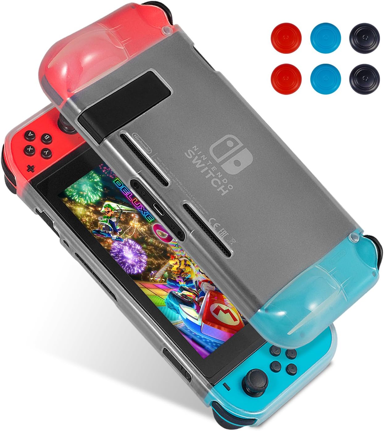 Nintendo Switch Case – Younik Non-Slip Protective Back Cover Shell with built in Comfort Padded Hand Grips for Nintendo Switch Console with 6 Thumb Grips Caps