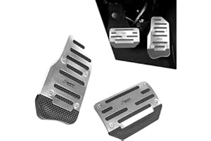 dawfall Pack-2 Car Foot Pedals, Brake + Throttle Upgraded Anti-Slip Rubber Strip Foot Pedal Cover Kit, No Drilling Required Alloy Sport Trim, Universal for Automatic Transmission Car (Silver & Black)