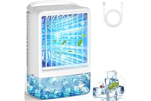 HUMUGE Mini Air Conditioner Small AC Portable Air Conditioners with 1500ml spray/hour 3 Speed Wind & 7 Colorful LED Light Cool Mist &Timer Evaporative Air Cooler for Bedroom/Home/Office