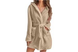 HUILAIBAZO Womens Fuzzy Robe Mid Length Bathrobe Belted Soft Bath Robes Plush Kimono Robe with Pockets Fall Winter Spa Robes
