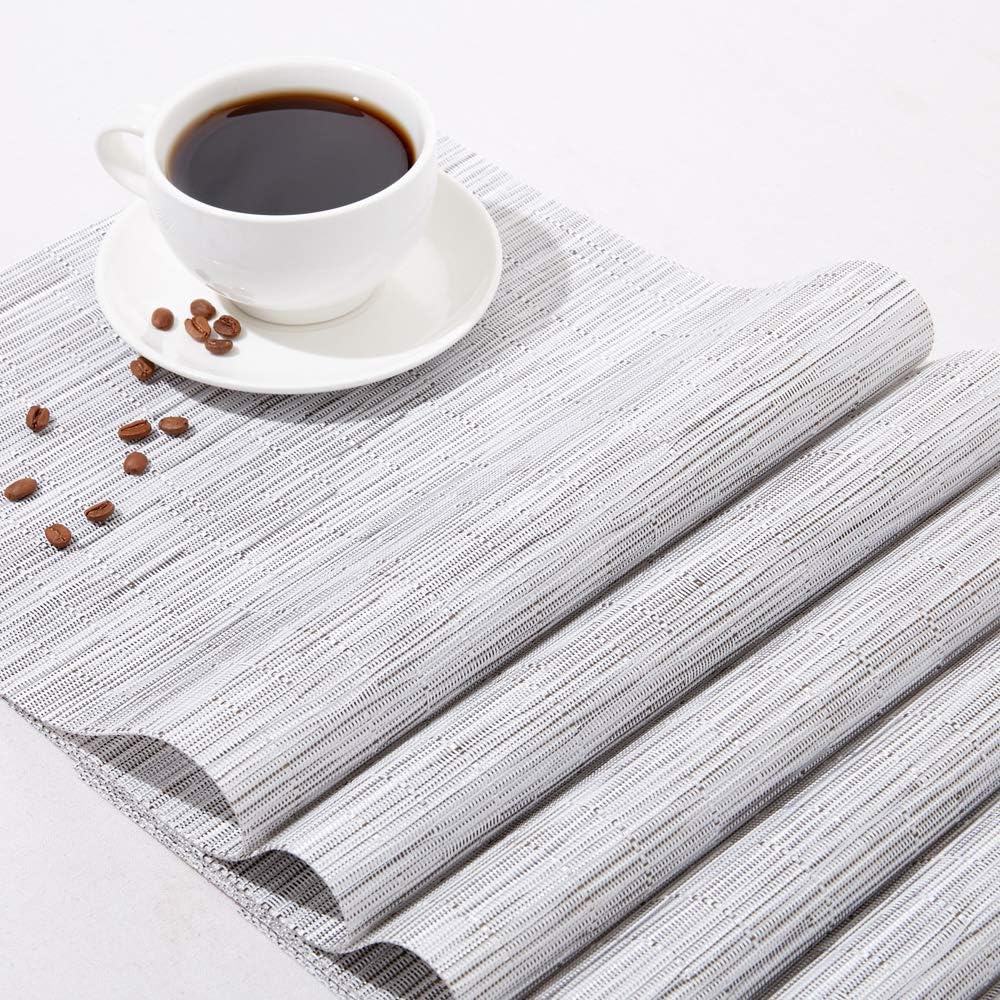 DOLOPL Table Mats Silver Place Mats for Table Set of 6 Crossweave Woven Vinyl Easy to Clean Wipeable Washable Modern Farmhouse Ourdoor Placemats for Dining Kitchen Patio Table: Home & Kitchen