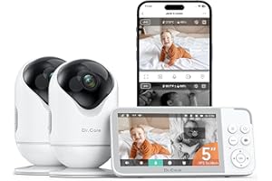 Dr.Care VistaView Smart WiFi Baby Monitor with 2 Cameras- 5” 1080P Split Screen & 2K Camera App Control, Cry & Motion Alerts,