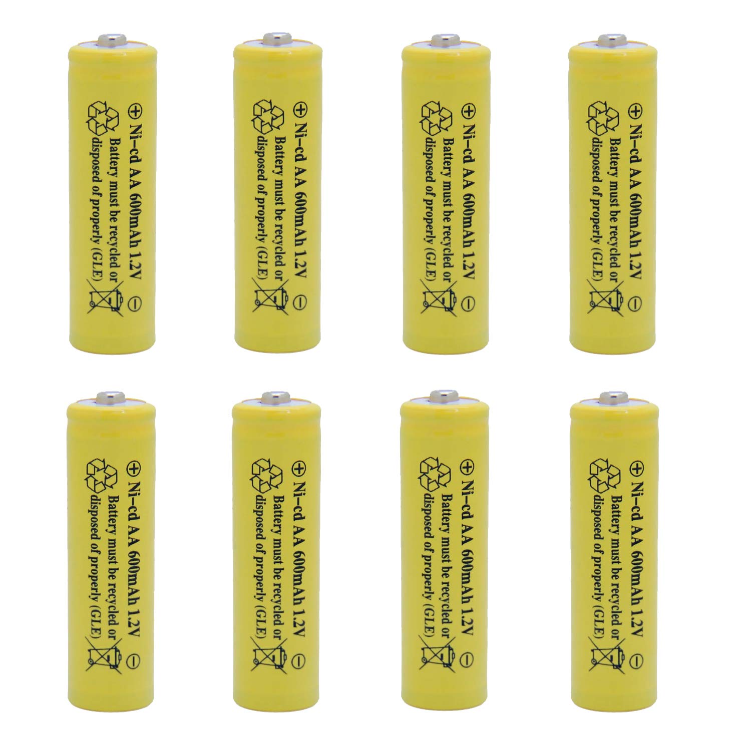 ni-cd aa 600mah 1.2v Rechargeable Battery for Solar 2A Solar Batteries for Outdoor Solar Lights (8 Pack AA Yellow)