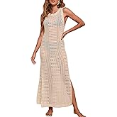 Alsol Lamesa Women’s Crochet Cover Up Hollow Out Side Split Sleeveless Long Beach Dress