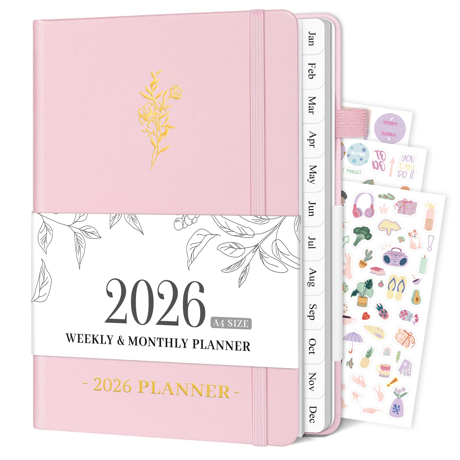 Photo 1 of 2026 Planner Weekly and Monthly, 8.5" x 11" Academic Planner with Tabs from Jan 2026 - Dec 2026, A4 Large Hardcover Agenda Calendar with Date for School & Office Schedule, Pink
