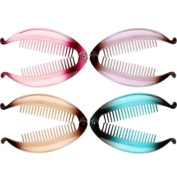 4 Pieces Banana Clips Fish Clips Banana Fish Combs Wide Tort Toned